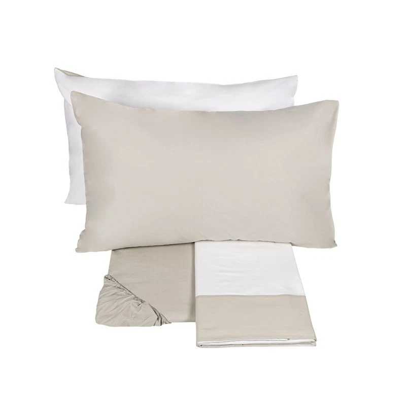 Lenzuola Completo Letto1 Piazza e Mezza 100% Cotone FAZZINI Dialogo Bianco Beige