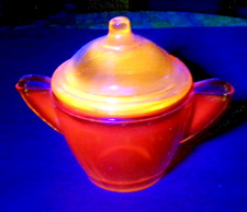 Akro Agate - Large Stippled Band Topaz Sugar W/Lid-Glows Under A Black Light
