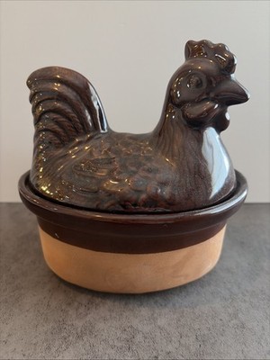 Vintage Chicken Hen On Nest Terra-Cotta Clay 16oz Baking Oven Casserole Dish