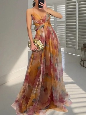 slim fit dress slacks Casual Flowy Boho Wedding Dress with Side Slit main image 1