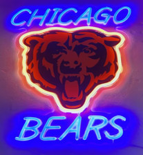 16"x13" Chicago Bears Blue Word LED Neon Sign With Dimmer USB Powered Light