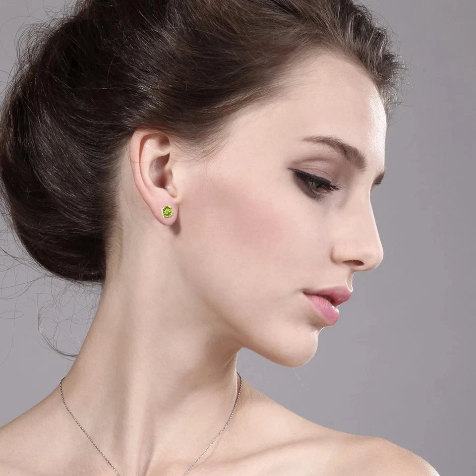 925 Sterling Silver 2.5 CTW Peridot Stud Earrings For Women - Image 3 of 4