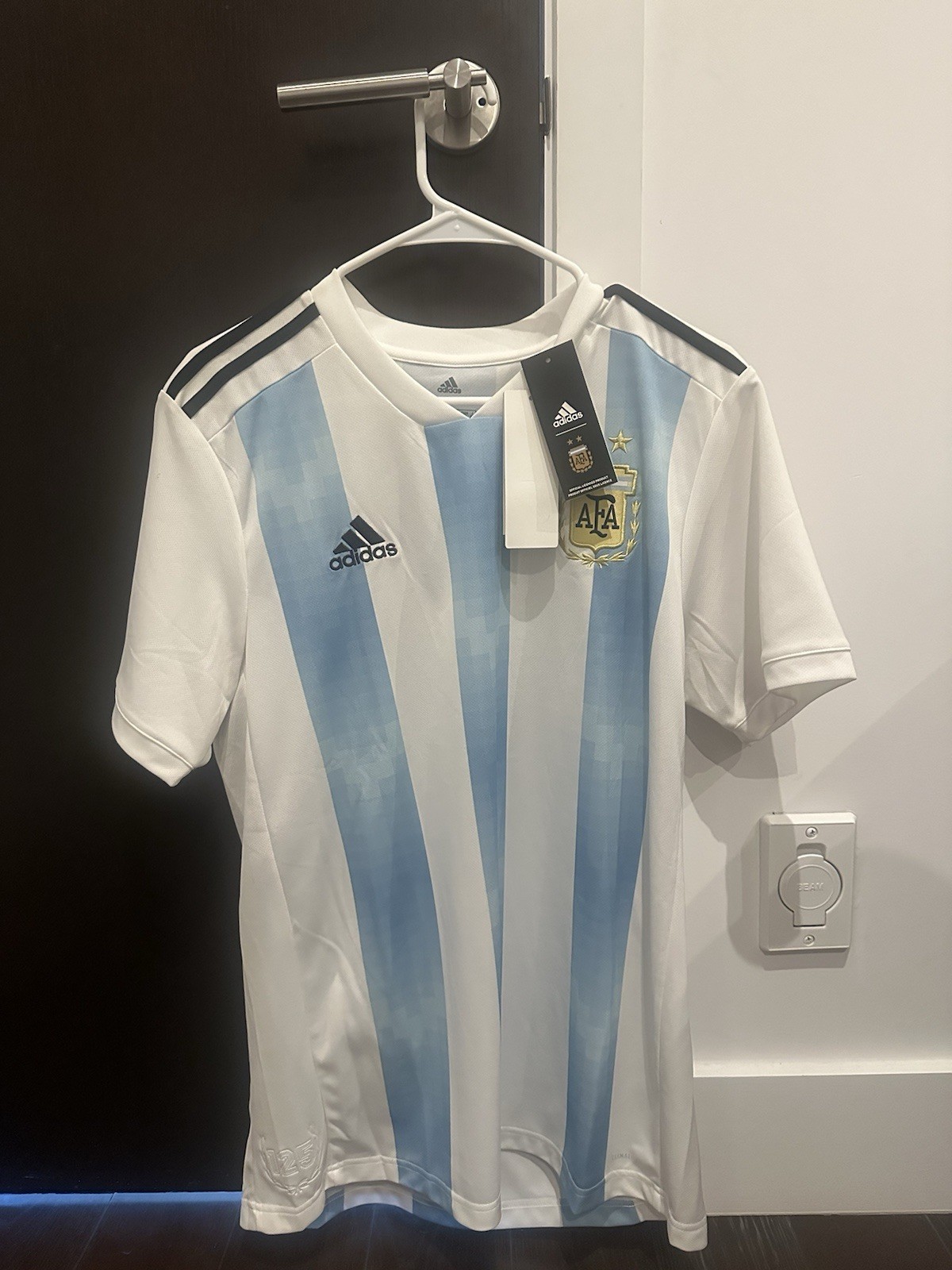 BNWT Adidas Argentina Soccer Jersey Mens Large White Futbol Football 2017 2018