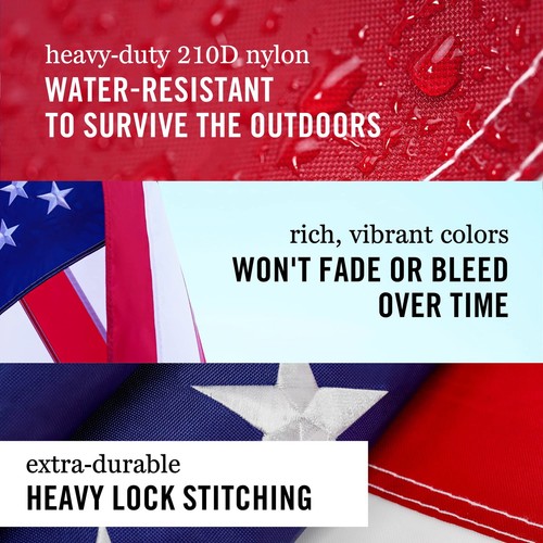 American Flag 3x5’ Embroidered Stars with Sewn Stripes | 210D Oxford Nylon | ... - 第 3/6 張圖片