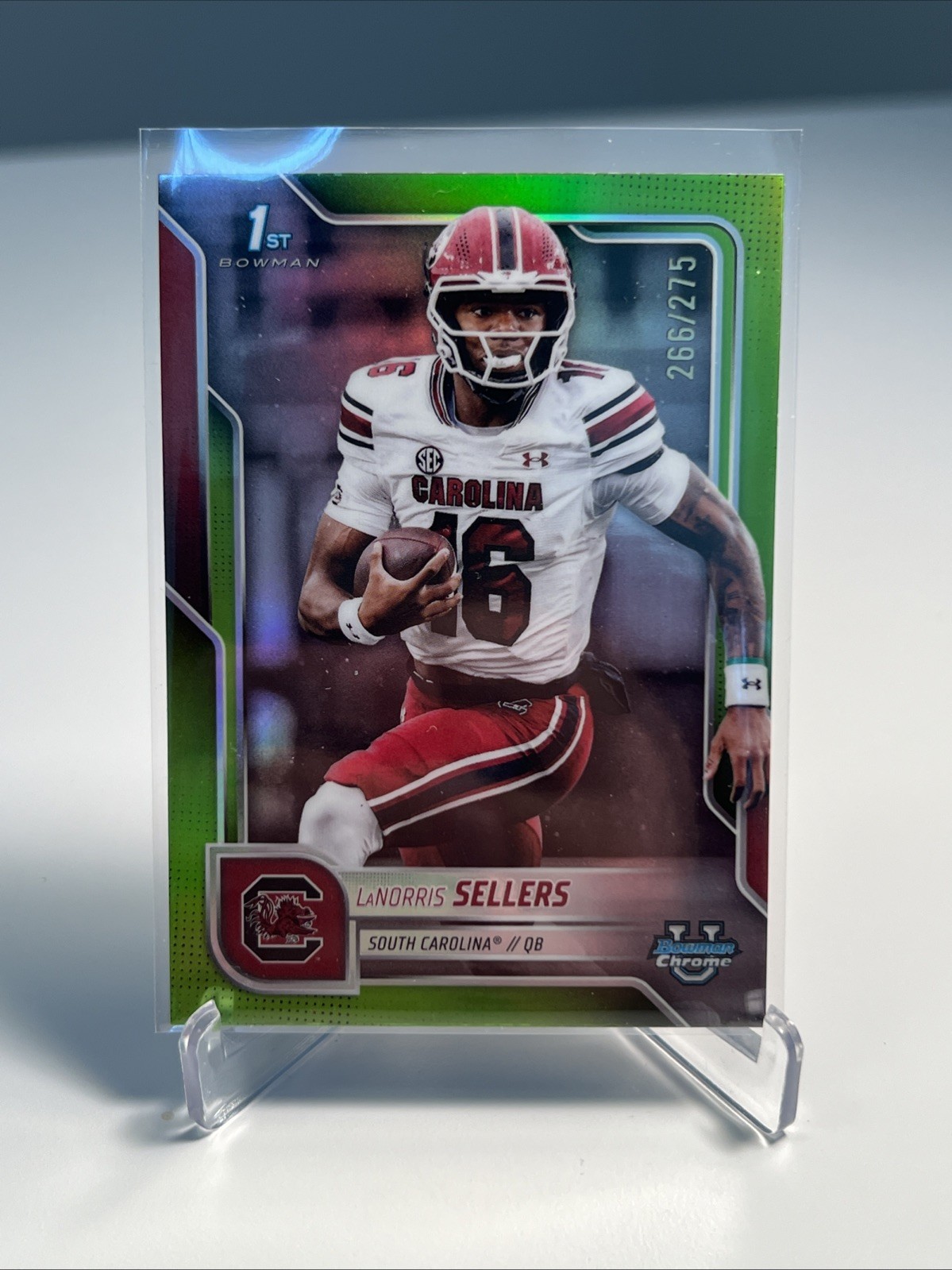 LaNorris Sellers  2025 Bowman Chrome U 1st Bowman Lime Green Refractor /275