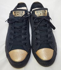 Converse Chuck Taylor Black Gold Glitter Sneakers 154877F Men 8/Women 10
