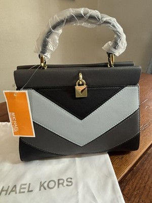 Michael Kors Gramercy Chevron Frame Top Handle Satchel Leather New With Tags