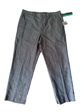 Perry Ellis Classic Fit Gray Herringbone Dress Pants Linen Cotton Mens 34x29 NWT