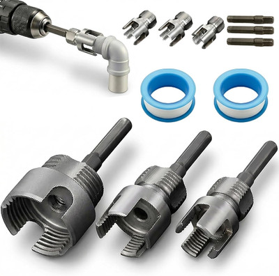 3PCS PVC Pipe Threader Kit, Integrated Internal & External Pipe Threading Tool f