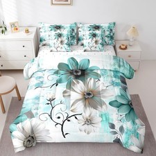 Chic Floral Bedding Comforter Sets 7 Pieces for Girls Women Daisy Flower Bed ...