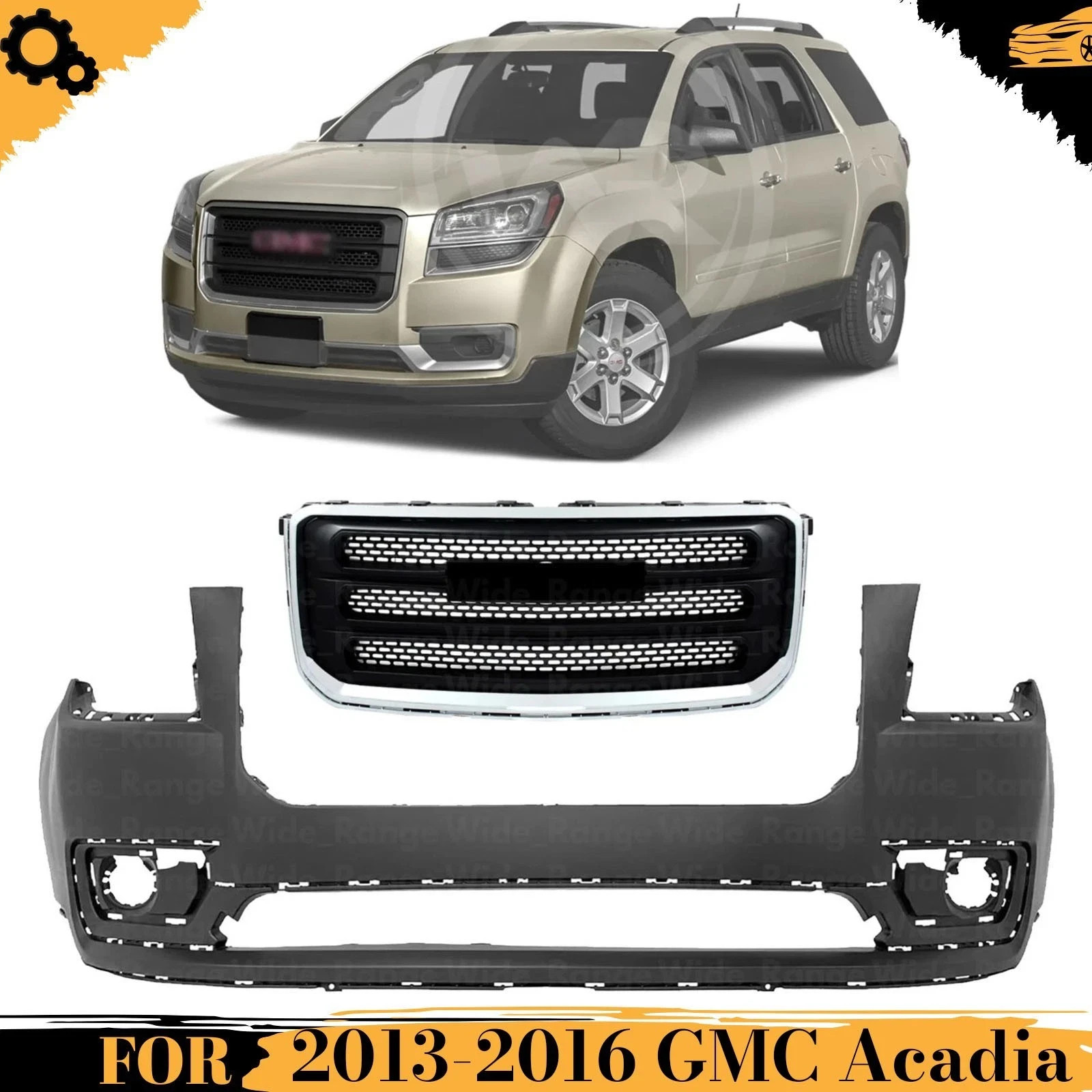 Front Bumper Cover Fascia & Grille Assembly Kit For 2013-2016 GMC Acadia