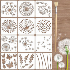 12PCS Large Flower Stencils for Painting 12 x 12 Inch Dandelion Stencil with Bru