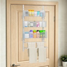 Over The Door Towel Rack with 3 Tier Mesh Baskets for Bathroom, White