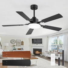 52" Farmhouse Ceiling Fan with Remote, Quiet Reversible DC Motor  LED Light