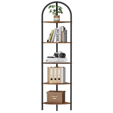 5 Tier Arched Corner Shelf Stand Wall Bookshelf Metal Frame Industrial Rack