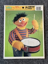 Sesame Street Ernie Plays The Drum Frame-Tray Puzzle Educational Toy 1986