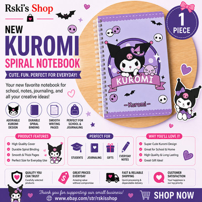 New Hello Kitty ''Kuromi'' Spiral Notebook- Sanrio