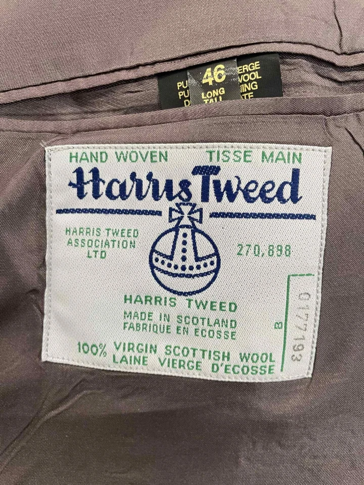Harris Tweed Hand Woven Wool Blazer 46L XL Long Brown Check Made in Canada #56 - Image 3 of 4