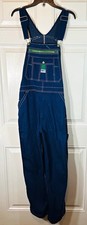 Liberty Blue Denim Bib Overalls Cotton Construction Workwear Green Zipper