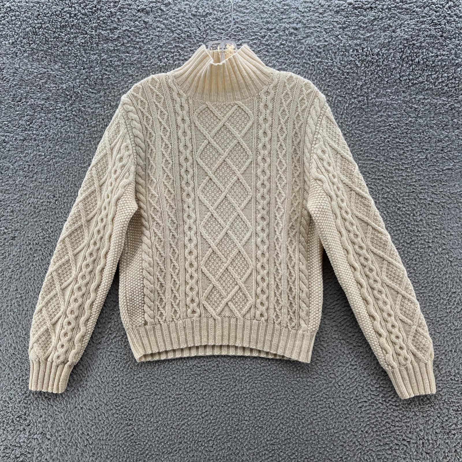 Sweater Womens Small Cream Chunky Wool Fisherman Irish Cable Knit Pullover-image