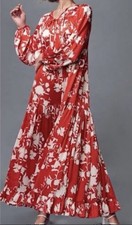 SALE BN Johanna Ortiz H&M Red White Satin Floral Maxi Dress sizeM 8 10 12 14