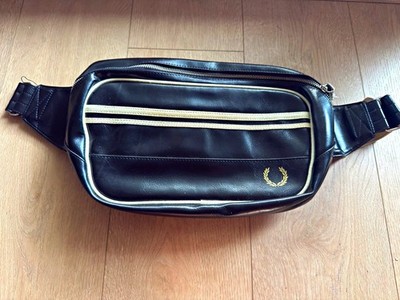 Fred Perry Men's Black/White Striped Sling Crossbody Bum Bag, Adjustable -NEW