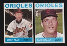 2 ORIOLES LOT 1964 TOPPS #161 DAVE MCNALLY #22 JERRY ADAIR EX-EXMINT & VGEX+