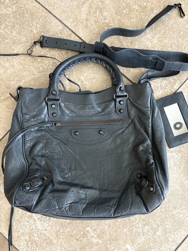 Auth. Balenciaga Grayish Blue Velo Bag