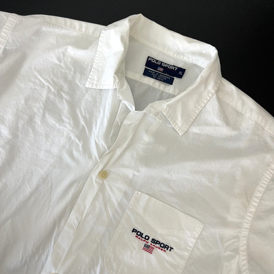 Polo Sport Ralph Lauren Shirt Mens XL White Button Up Loop Collar Cotton FLAWS