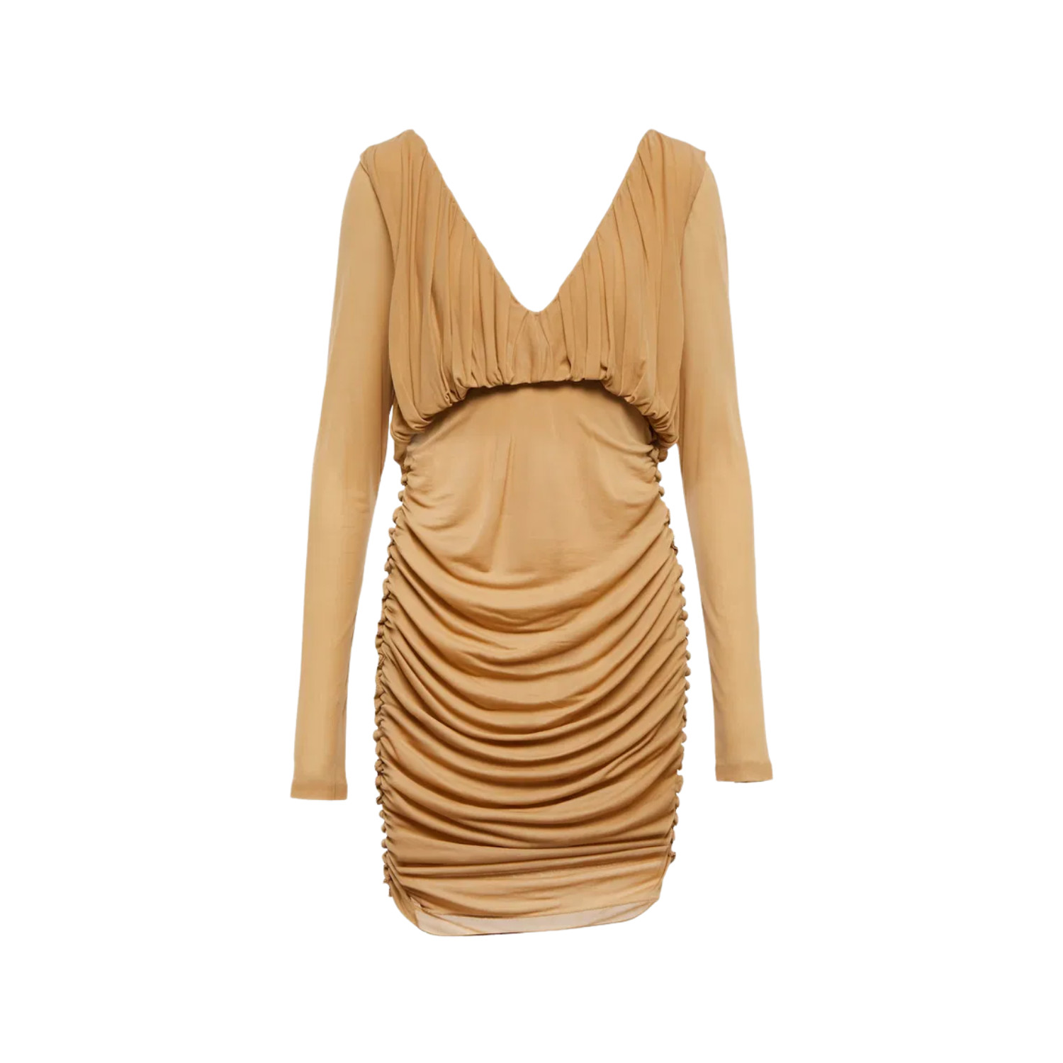 SAINT LAURENT Womens Slip Dress Mini V-Neck Long Sleeve Ruched Silk 34 RRP 2555