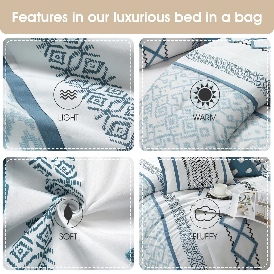 Juego de edredón Nanshing Trina bordado 7 piezas azul reina Foto 3 de 4