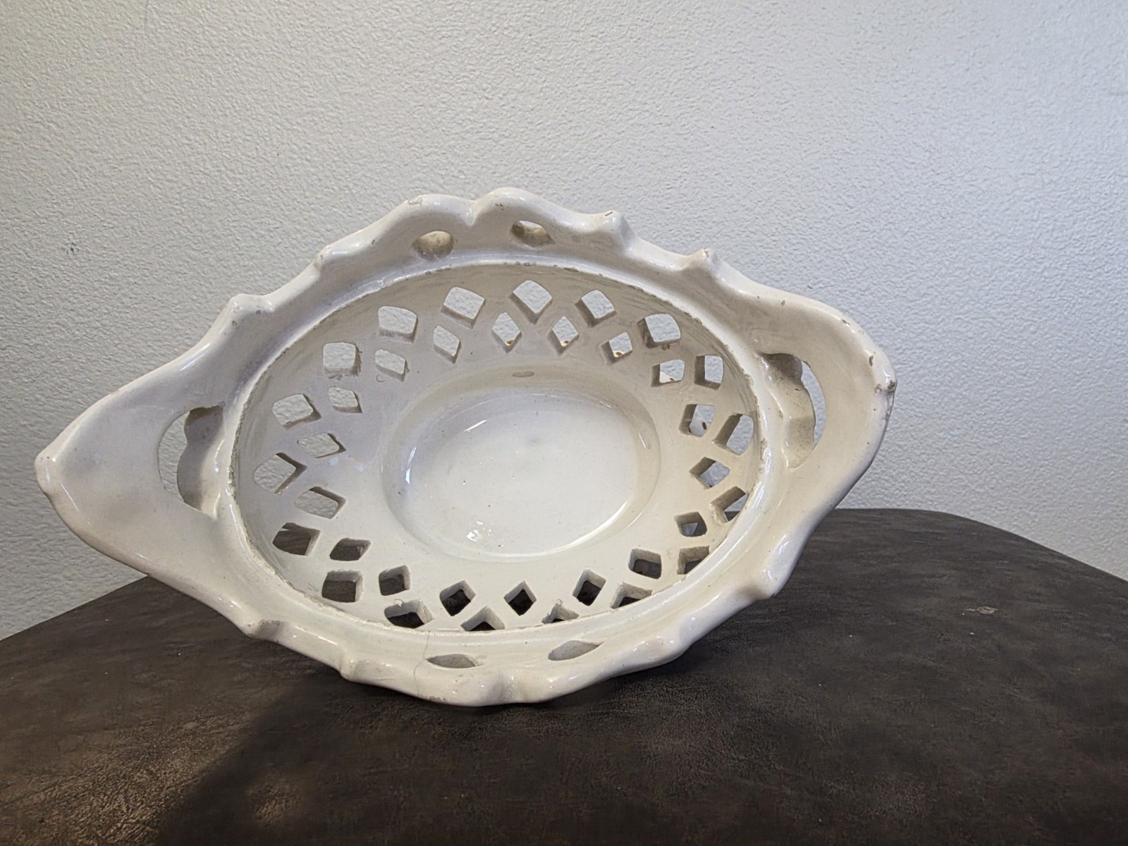 Vintage Reticulated Ceramic Fruit Bowl Likly From Italy Hand Painted Signed