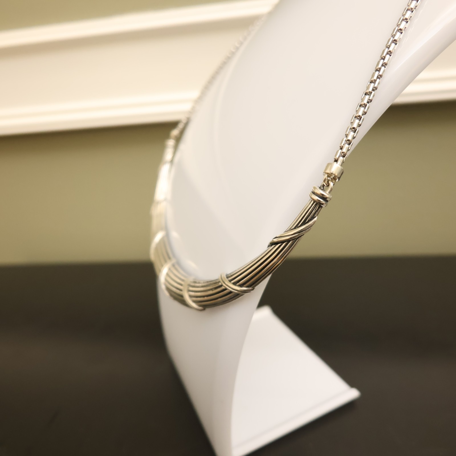 Peter Thomas Roth necklace Ribbon & Reed collar sterling silver 925 signed