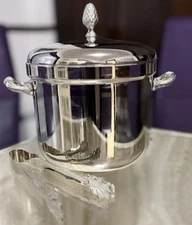 International Silver Vintage Silver Plate 199I Insulated Ice Bucket & Ice Tongs 
