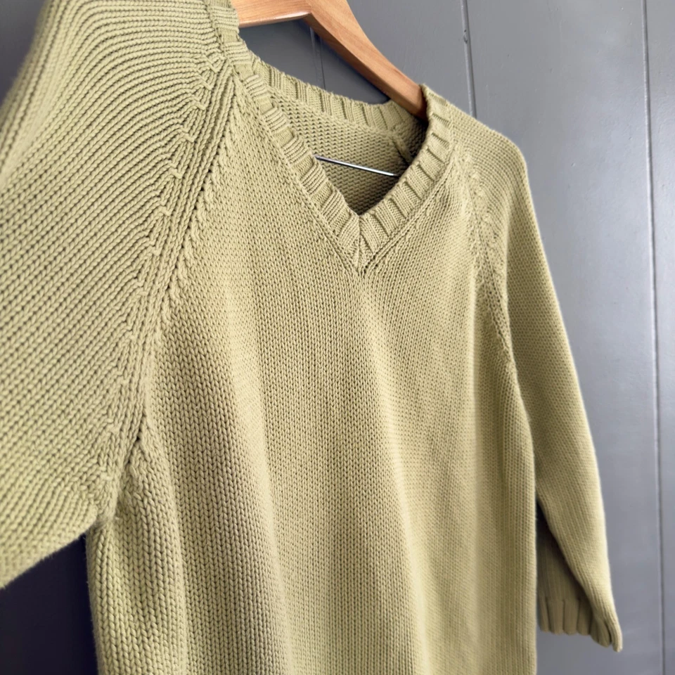 Suéter Verde Claro 100% Algodón Tejido Cuello en V Manga 3/4 Minimalista Preppy M Foto 3 de 4