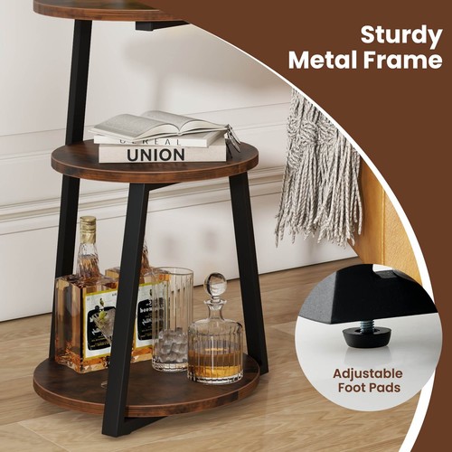 Round End Table with Sturdy Metal Frame Adjustable Foot Pads 3-tier Coffee Table - Picture 4 of 9