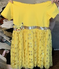 Pokémon Pikachu Yellow Fit & Flare Hooded Dress Girls XXL Lightning Bolt Bow