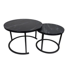 Industrial Round Coffee Table Set of 2 for Living Room | Stacking Side Tables...