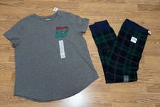 NWT Old Navy 2 Pc Pajama Set Mama Elf Shirt  Plaid Pants Women's Size L Large