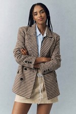 Rachel Zoe Blazer L Knit Double Breasted Jacket Coat Check Single Vent