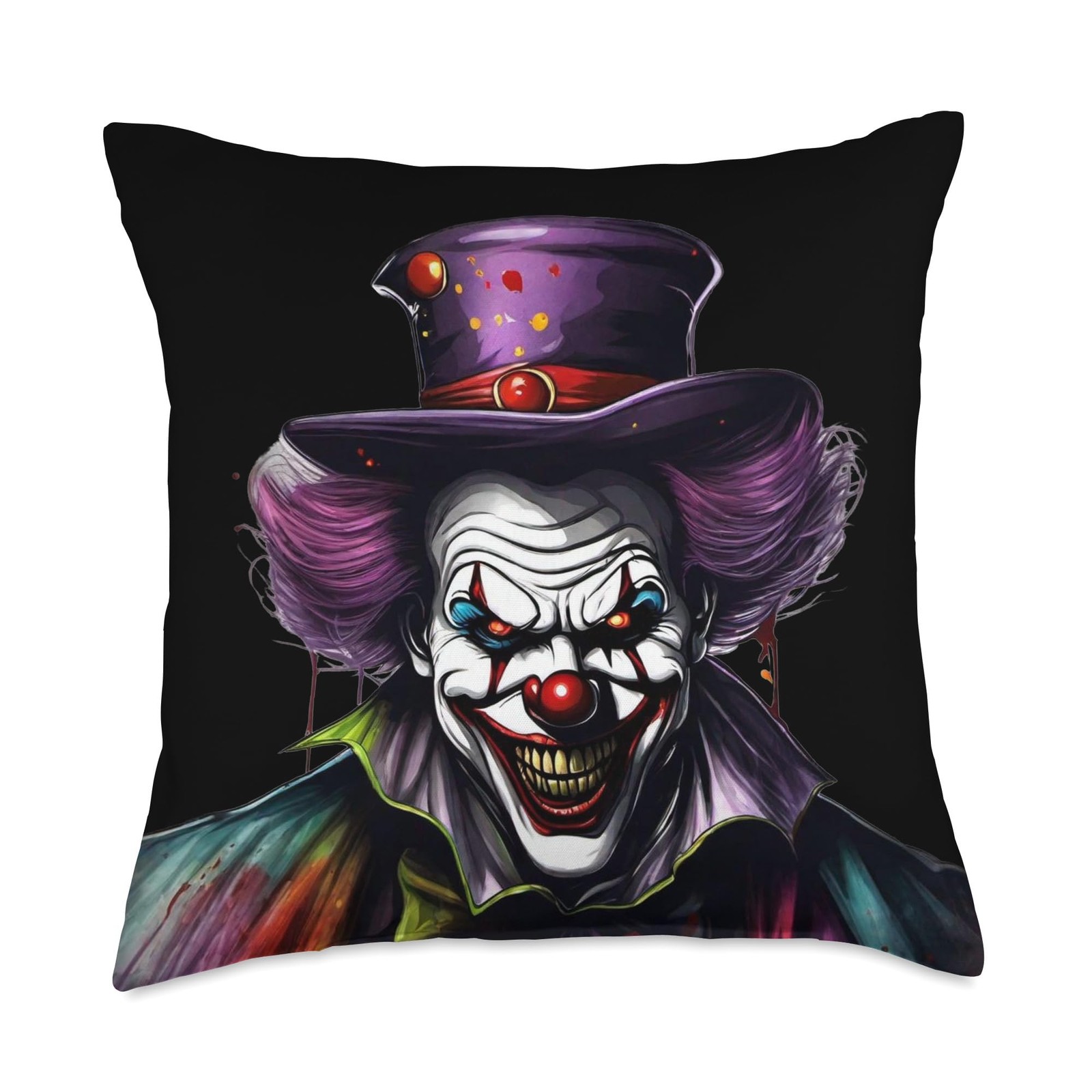 Demonic Clown Horror Halloween Circus Evil 18x18 Throw Pillow