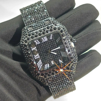 Green Diamond Watch For  Luxury Stainless Steel  Hip Hop Watches Unique Bling Ic