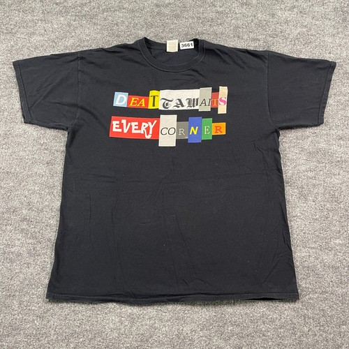 Y2K Ransom-Note Death Awaits Every Corner Shirt XL 23x27 Black