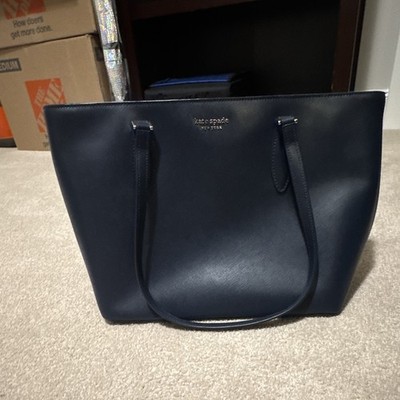Kate Spade New York Tote Bag Womens Navy Leather Zip Top Shoulder Purse
