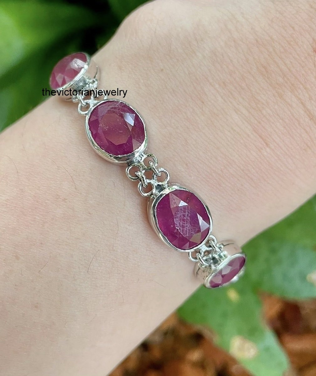 Natural Ruby Handmade Bracelet 925 Silver Vintage Fine Jewelry