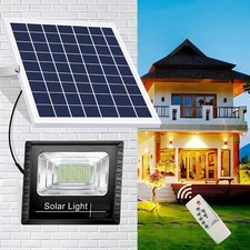 Solar Flood Spotlight Lights Outdoor Garden Street Wall Remote Security Lamp LED