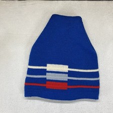 Vintage Ski Snow Cap Wigwam Mills 100 Wool Beanie Made in USA Blue Red White