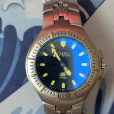 Reloj Pulsera Fossil Azul Cuarzo Analógico 100m Esfera Negra/Azul Plata Acero 40mm