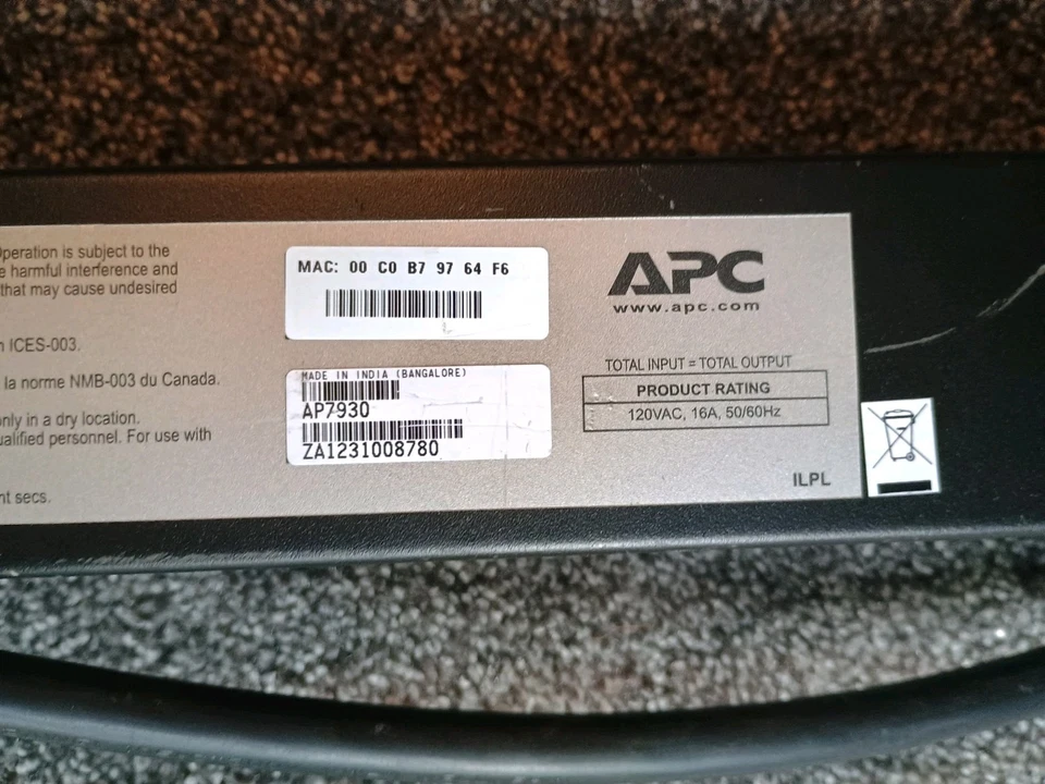 APC AP7930 120VAC | 16A | 50/60Hz Switched Rack Power Distribution Unit - Image 2 of 4