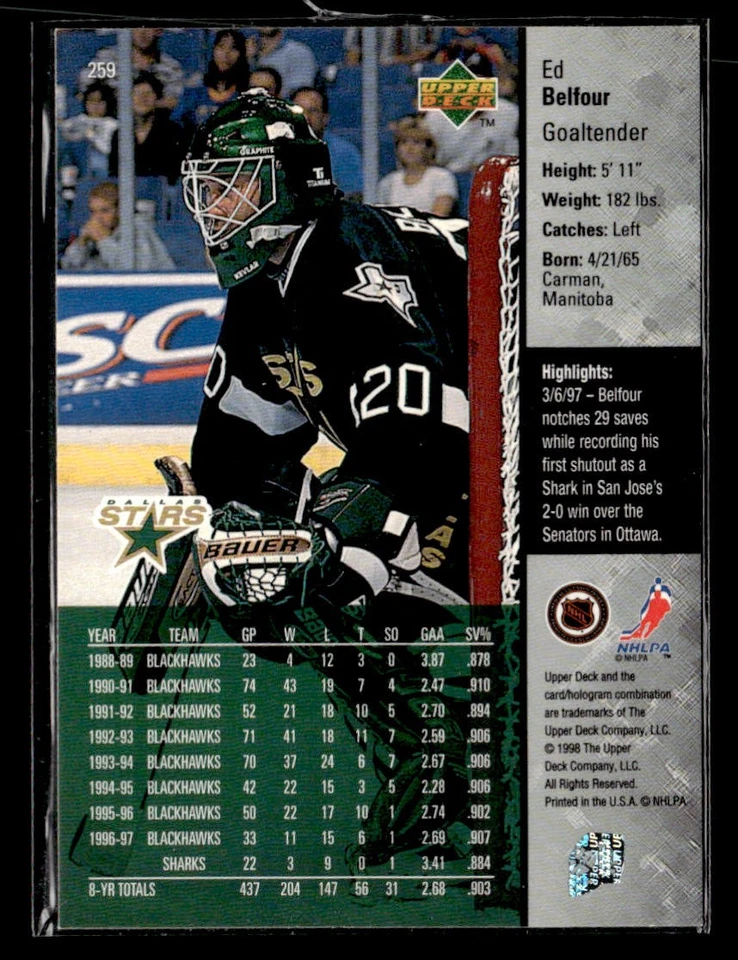 1997-98 Upper Deck Ed Belfour #259 - Image 2 of 2